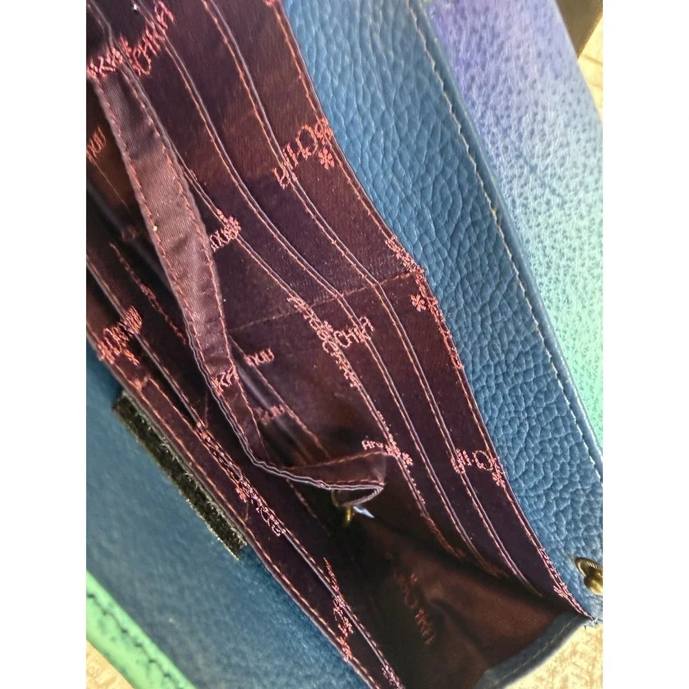 Anuschka Tropical Paradise Blue & Purple Multi Pocket Crossbody Purse